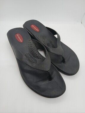 ​Okabashi Splash Black Wedge Flip Flops Comfort Thong Sandals ML 8-9